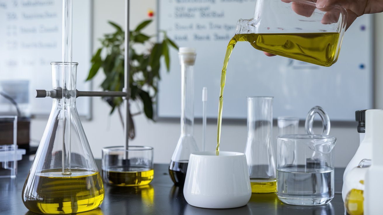 Analisi acidità olio: immagine di provette in un laboratorio